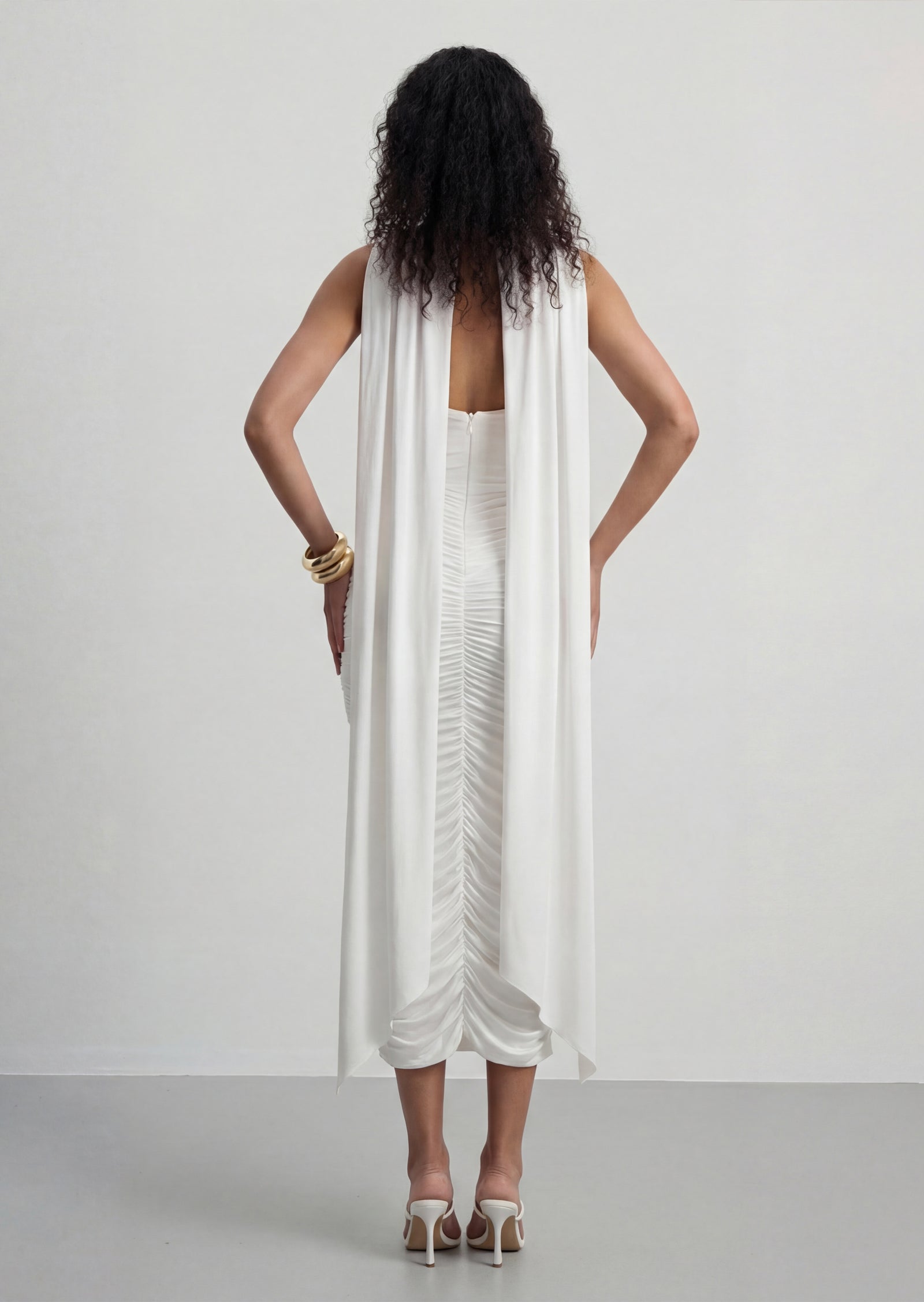 Sleeveless Draped Midi Dress With Cowl
