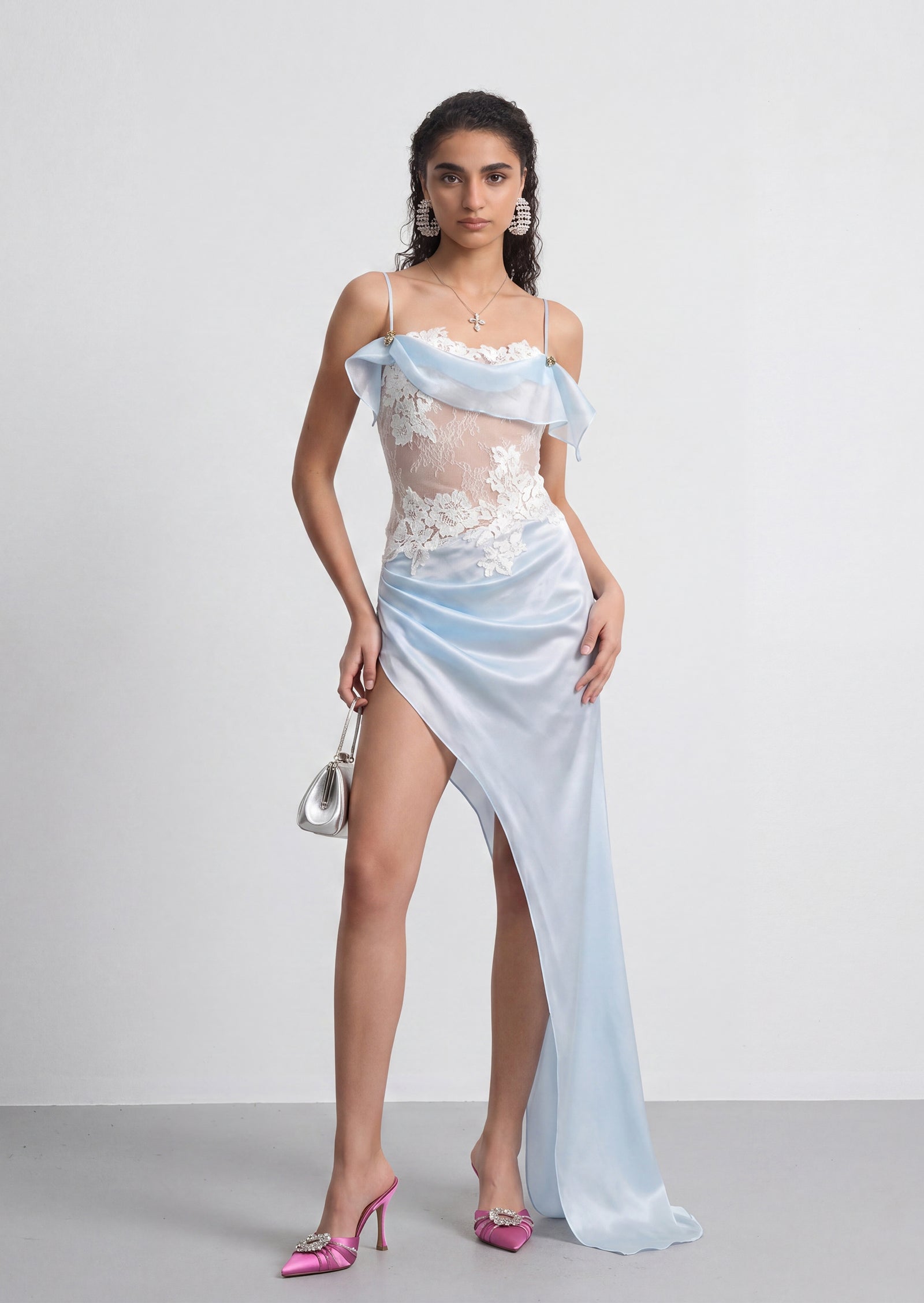 Ventosa Asymmetrical Dress In Baby Blue