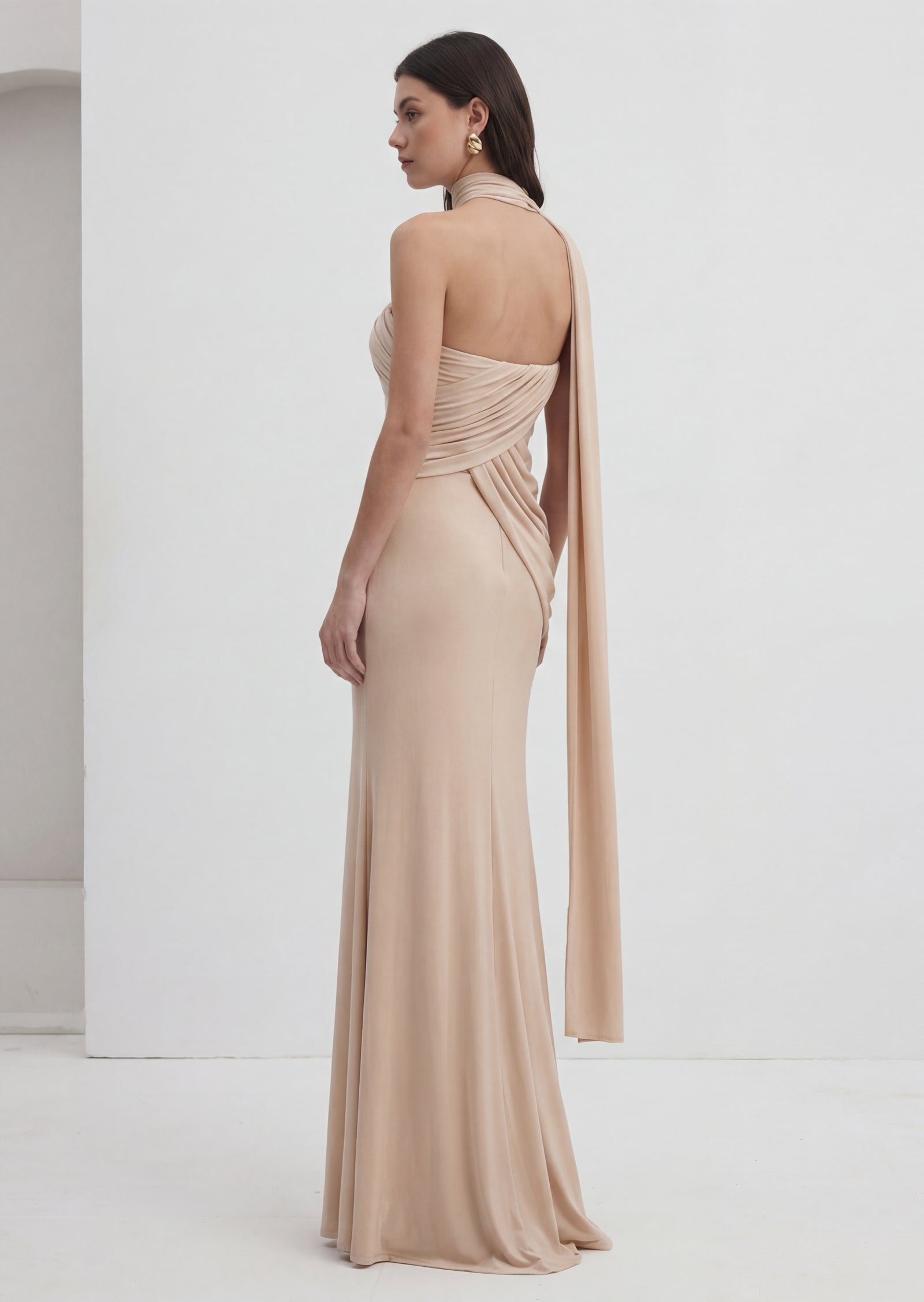 Mesh Ribbon Irregular Fish Tail Maxi Dress