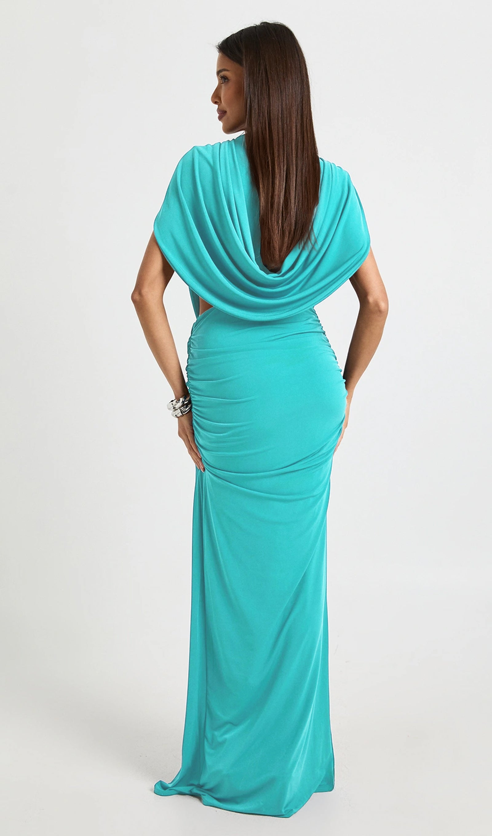 Ruched Twist Front Drape Detail Maxi Dress