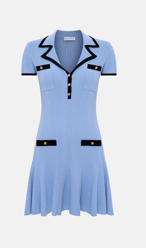 Mini Ribbed Dress With Contrasting Details