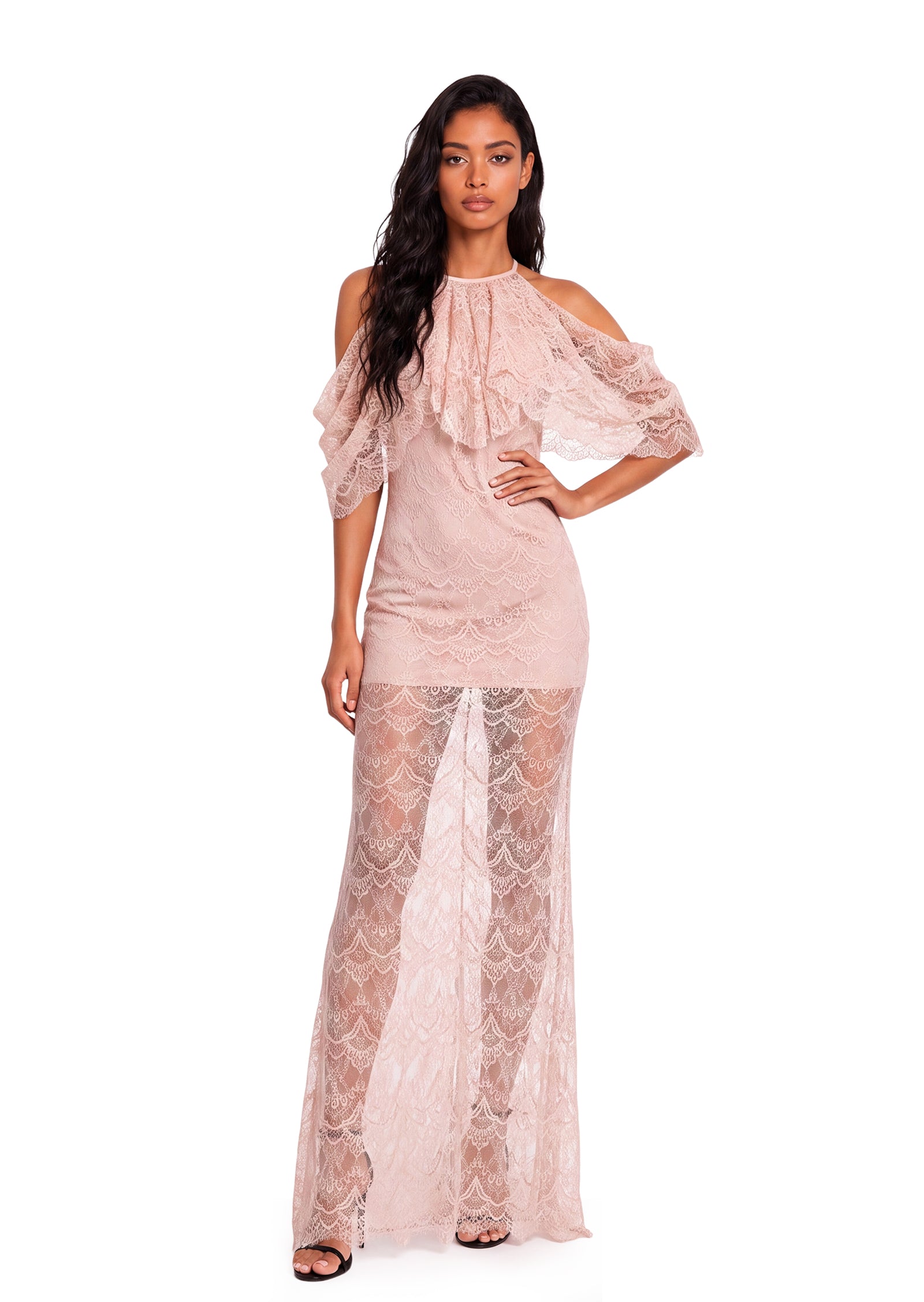 Yaholo Sleeveless Lace Maxi Dress In Nude Pink