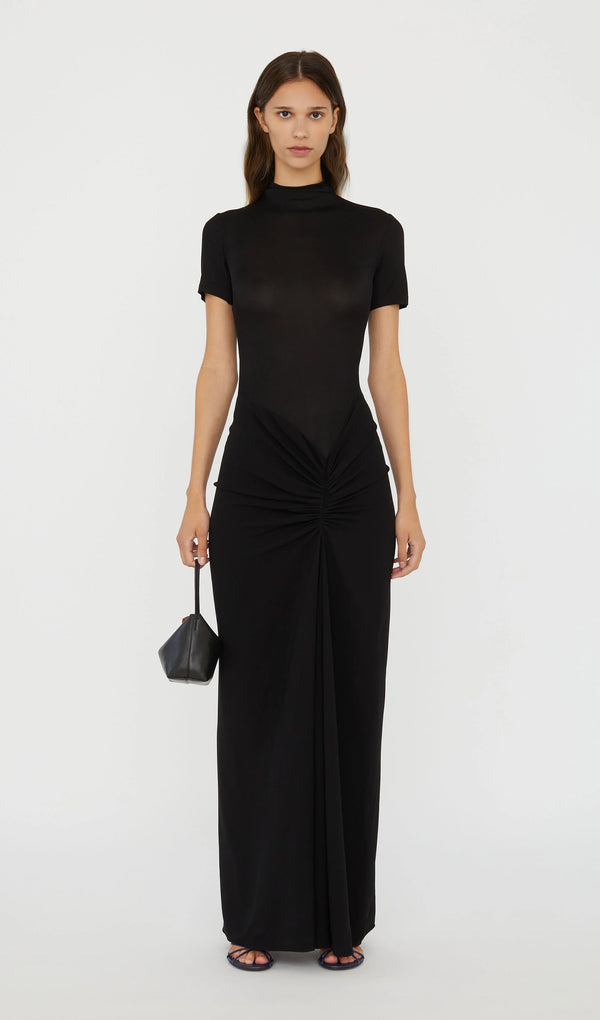 Black Fusion Ruched Maxi Dress