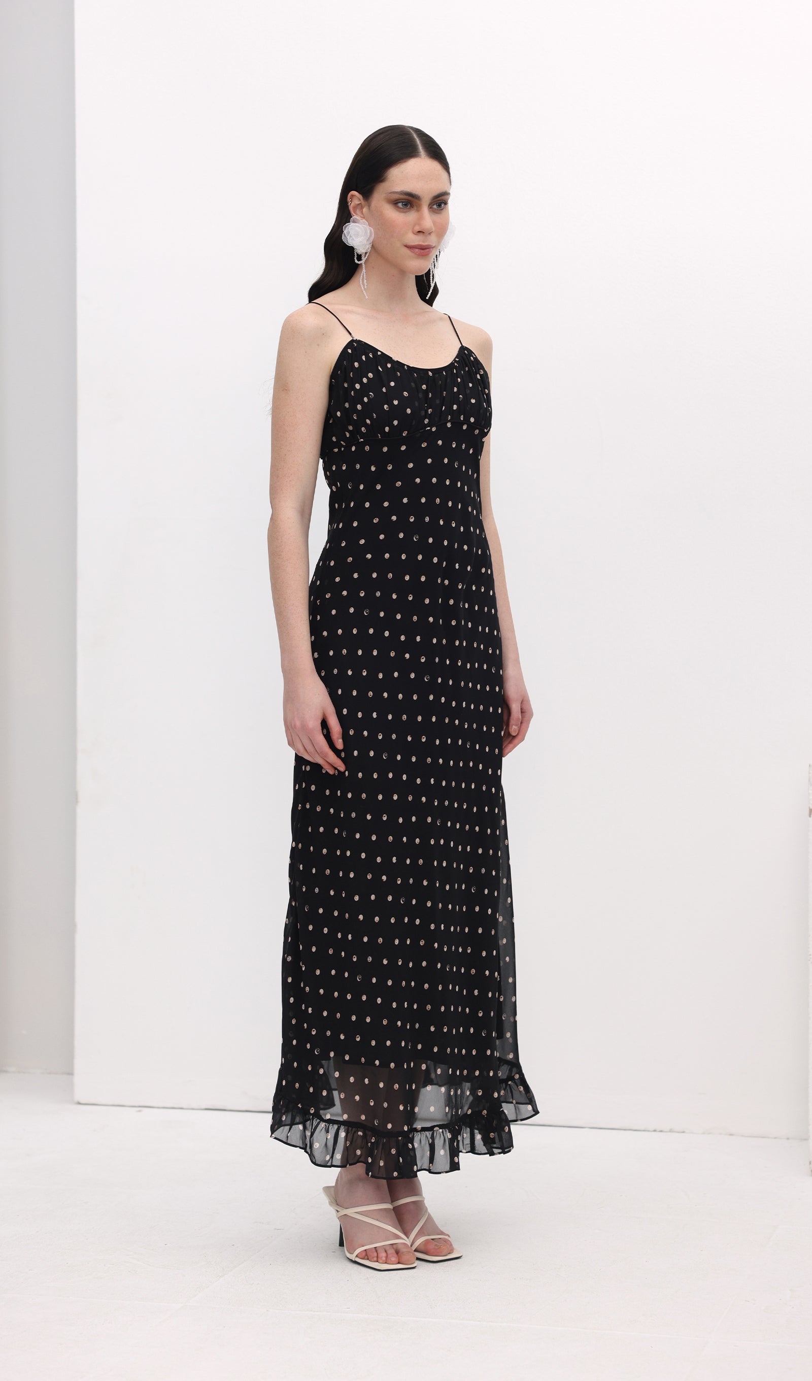Polka Dot Chiffon Slip Midi Dress