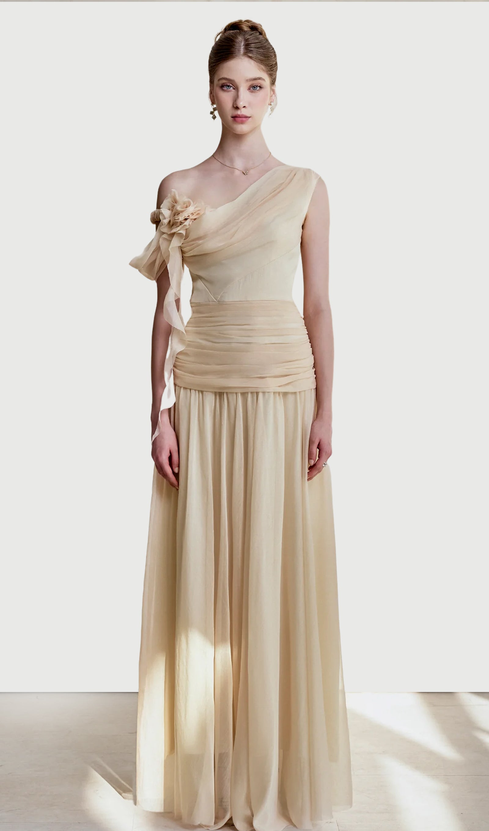 Midikleid in A-Linie mit Blumenmuster und Laternenärmeln
