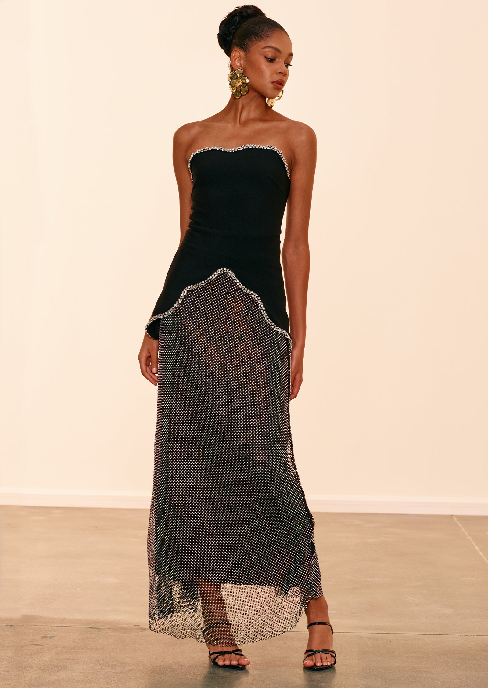 Strapless Beaded Top & Sequined Skirt Set