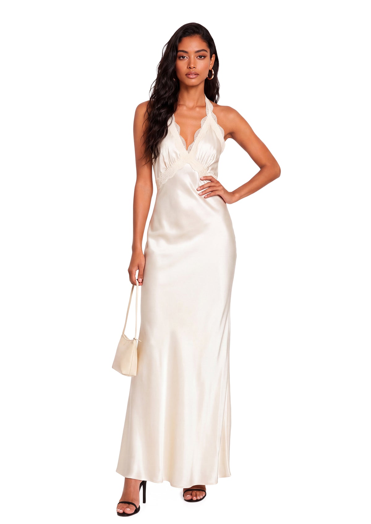 Ebbe Halter Neck Lace  Satin Maxi Dress