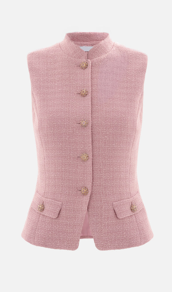 Fitted Tweed Waistcoat & Mini Shorts Sets In Pink