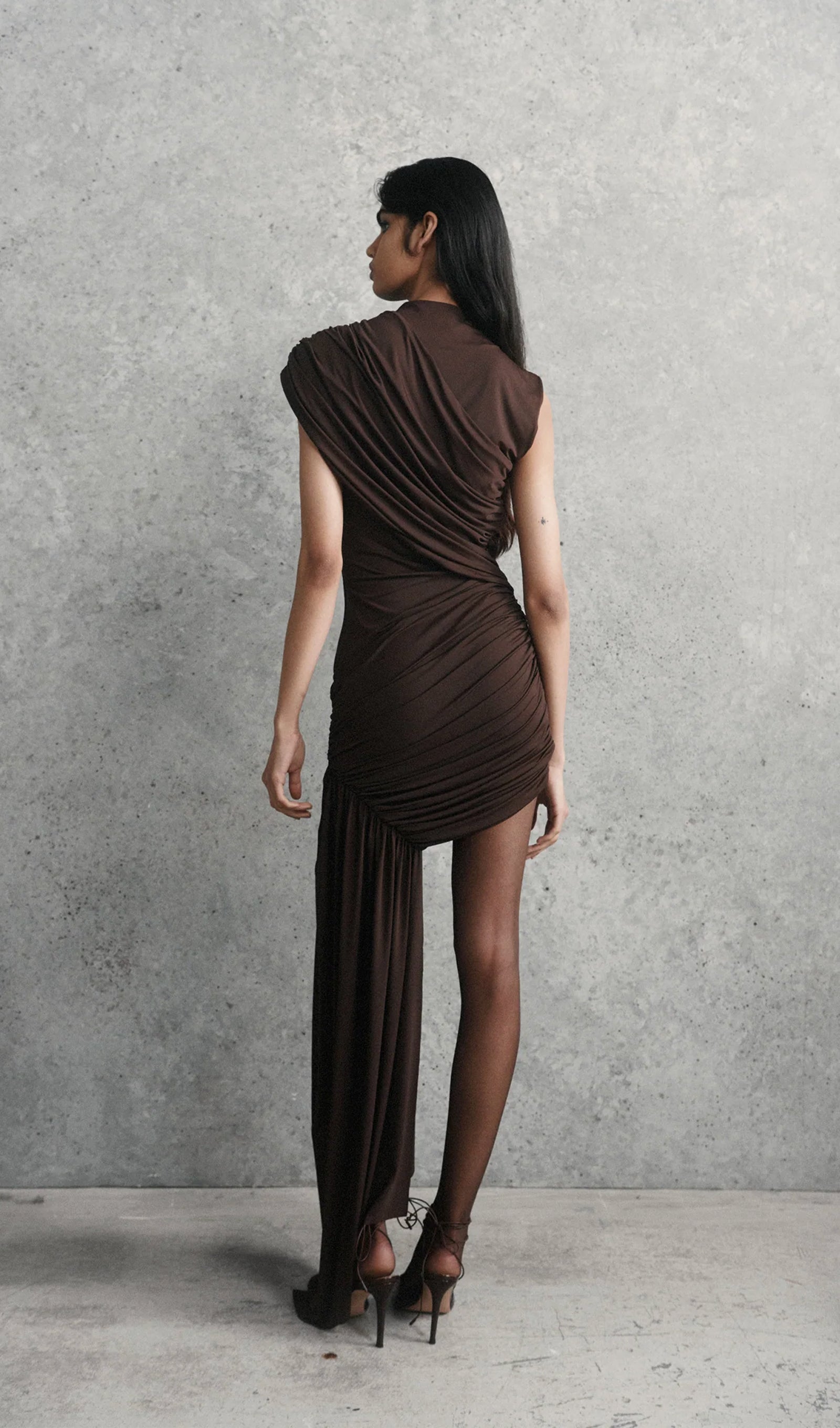 Asymmetrical Draping Mini Dress