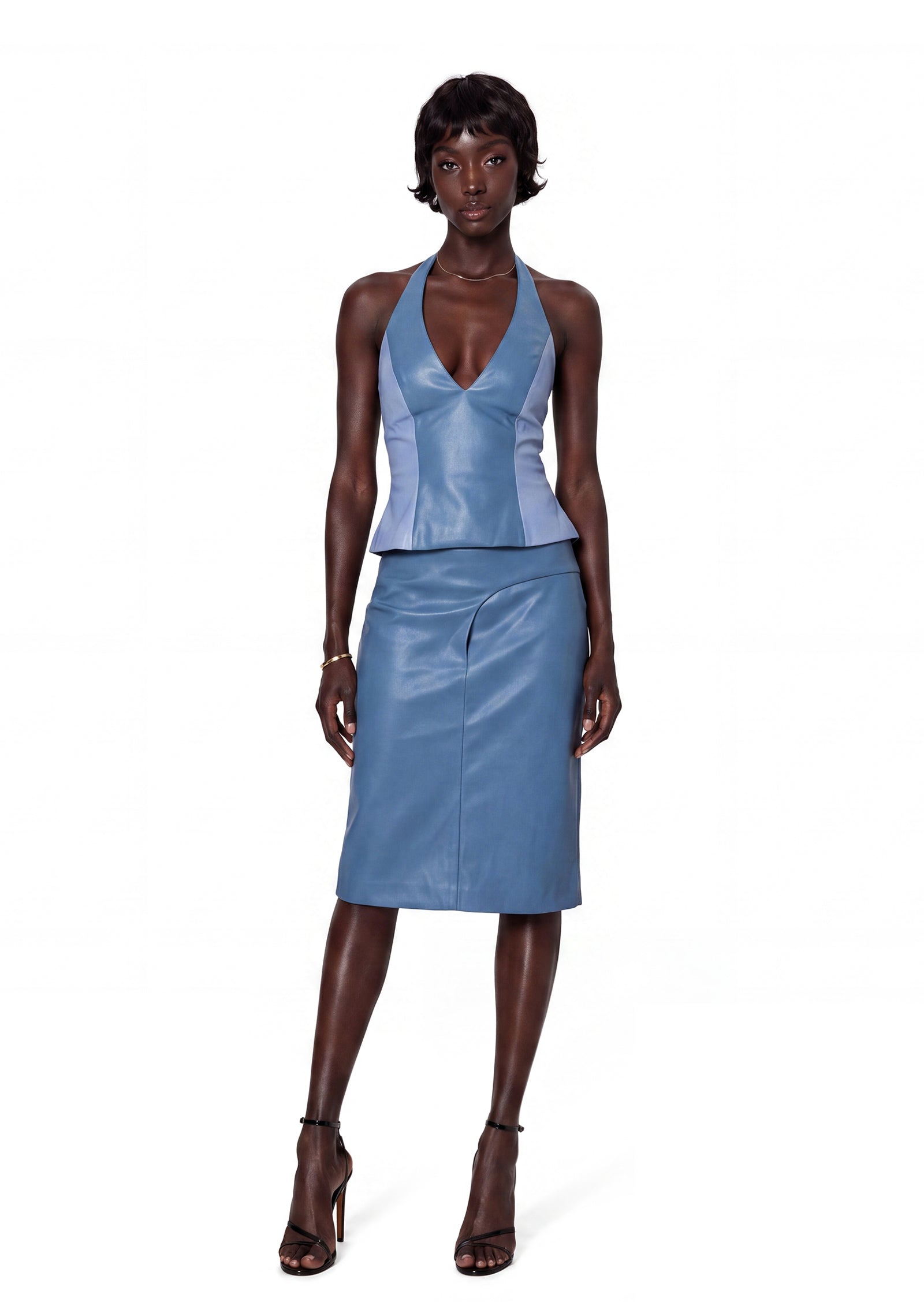 Walker Halter Top & Skirt Patchwork Leather Set