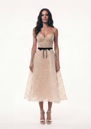 Midikleid in A-Linie mit Blumenmuster und Laternenärmeln