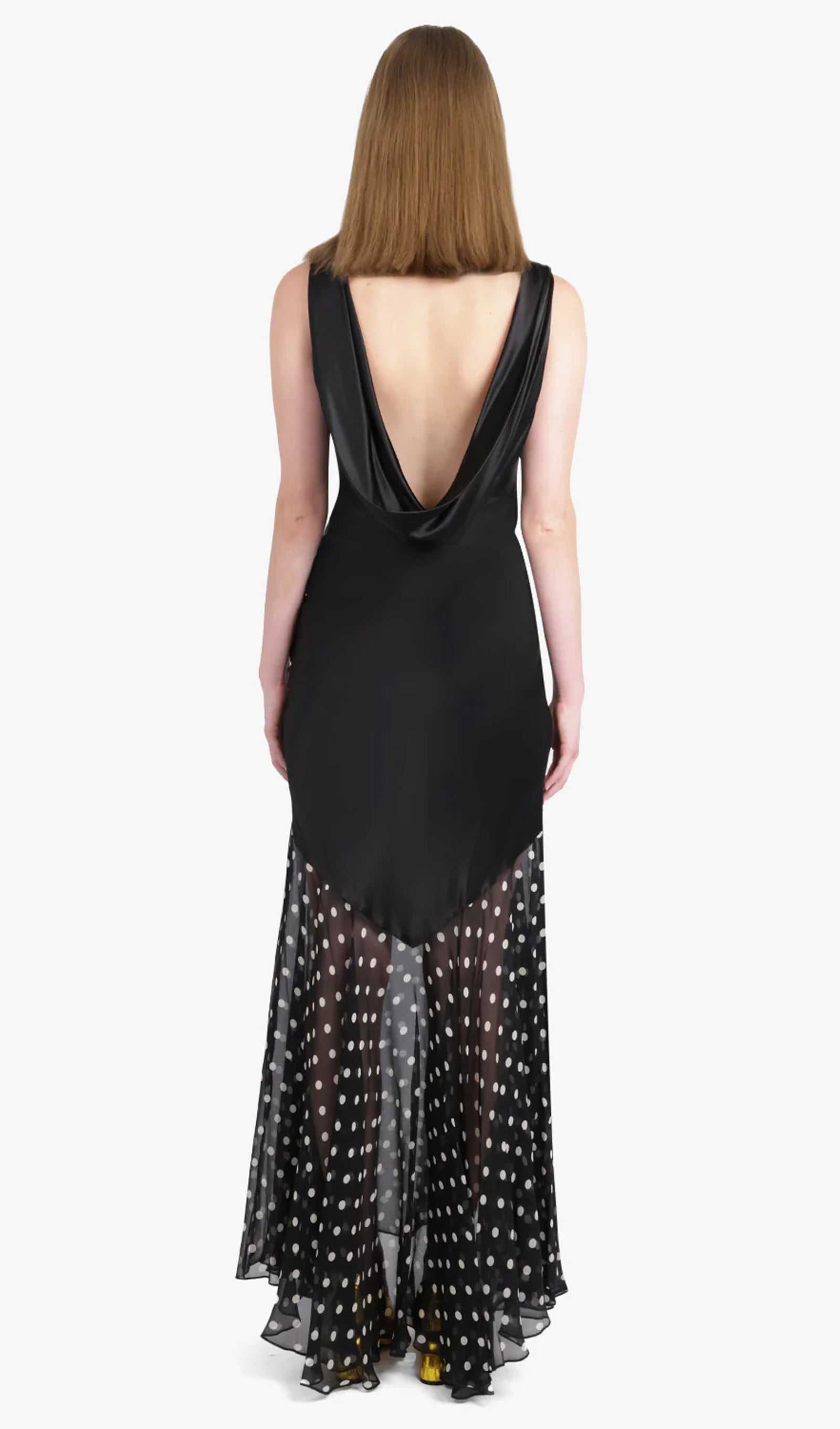 Contrast Polka Dot Mermaid Maxi Backless Dress