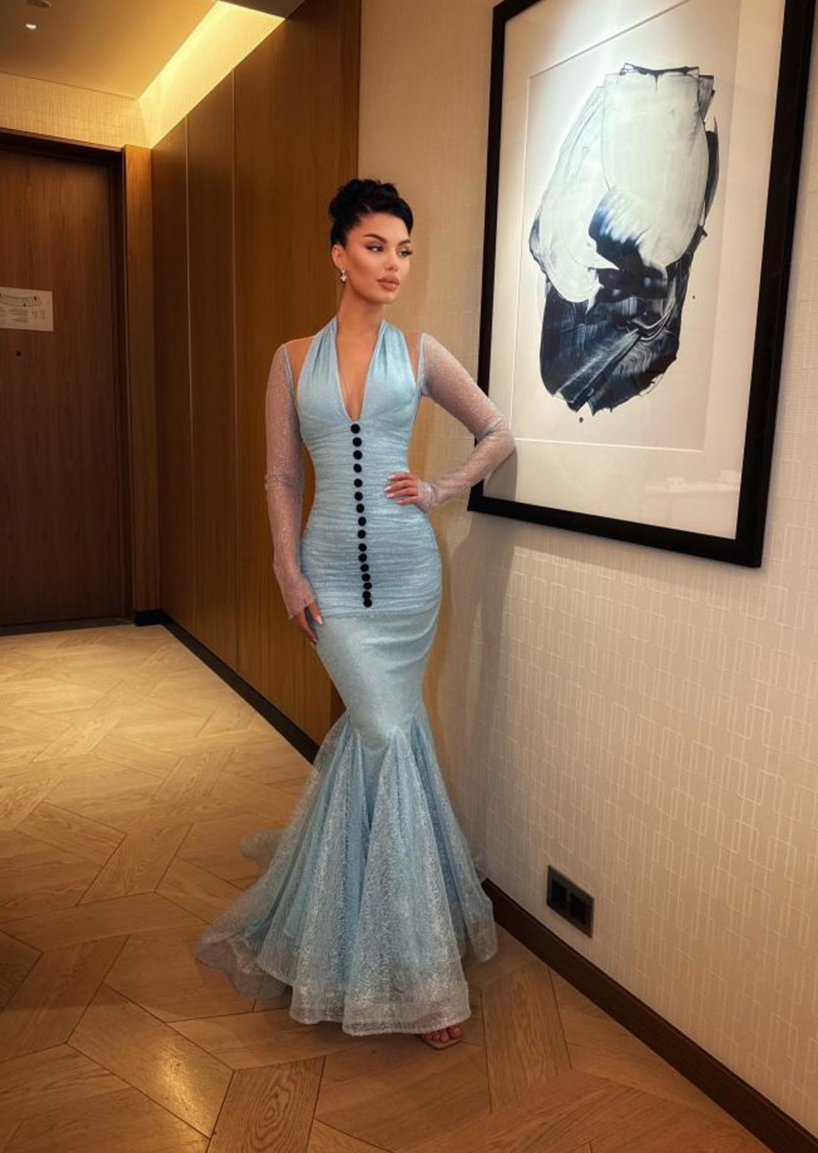 Aurore Halter Fishtail Hem Maxi Dress