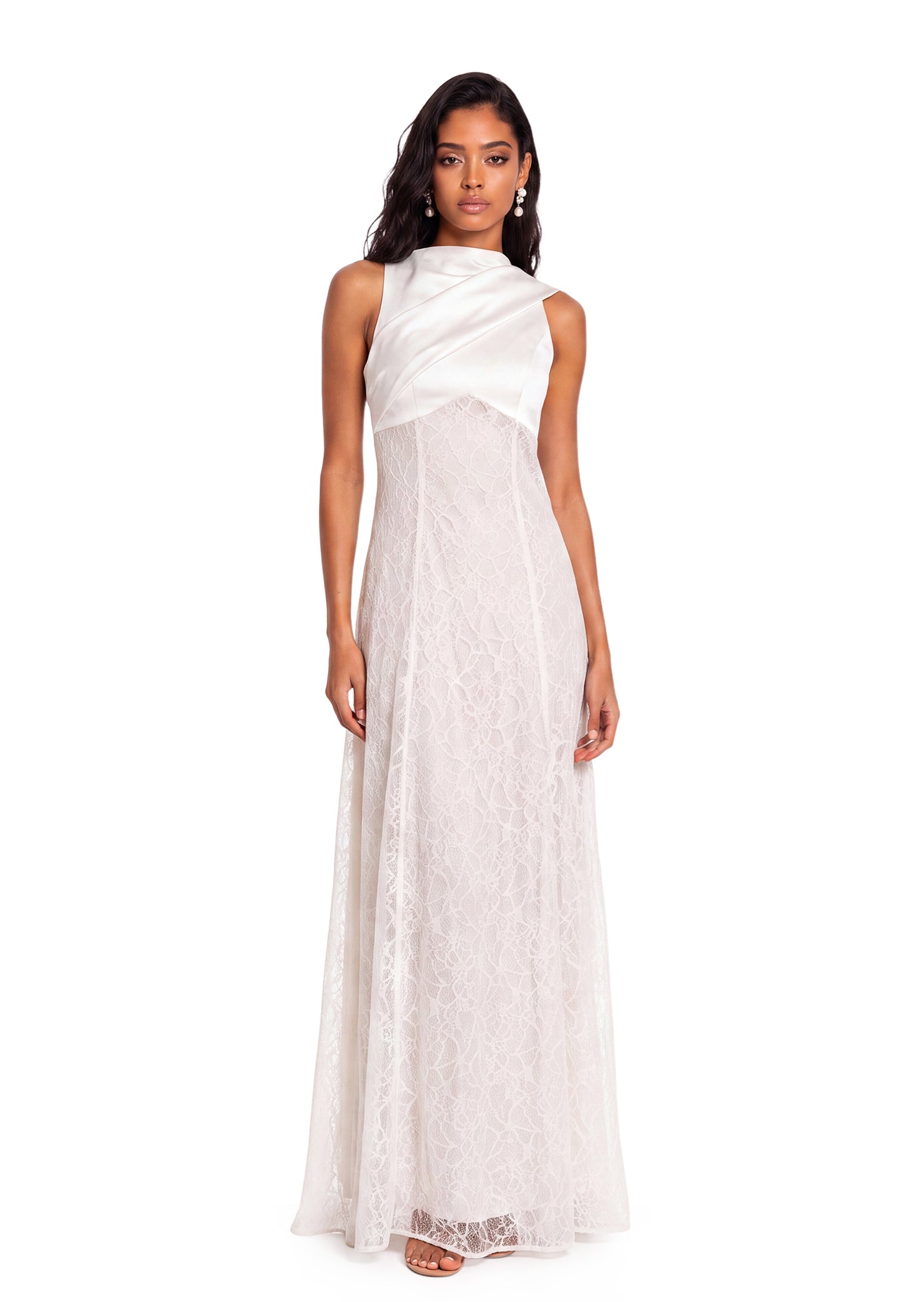 Yamka Lace Sleeveless Maxi Dress In White