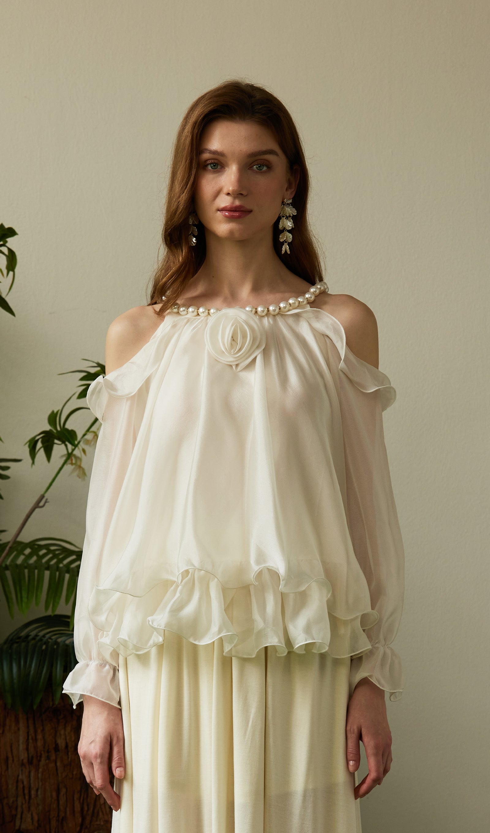 Satin Pearl Collar Top