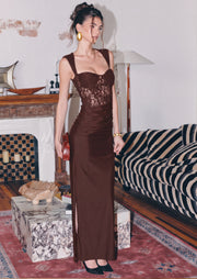 Adaiba Lace Bustier Draped Maxi Dress In Brown