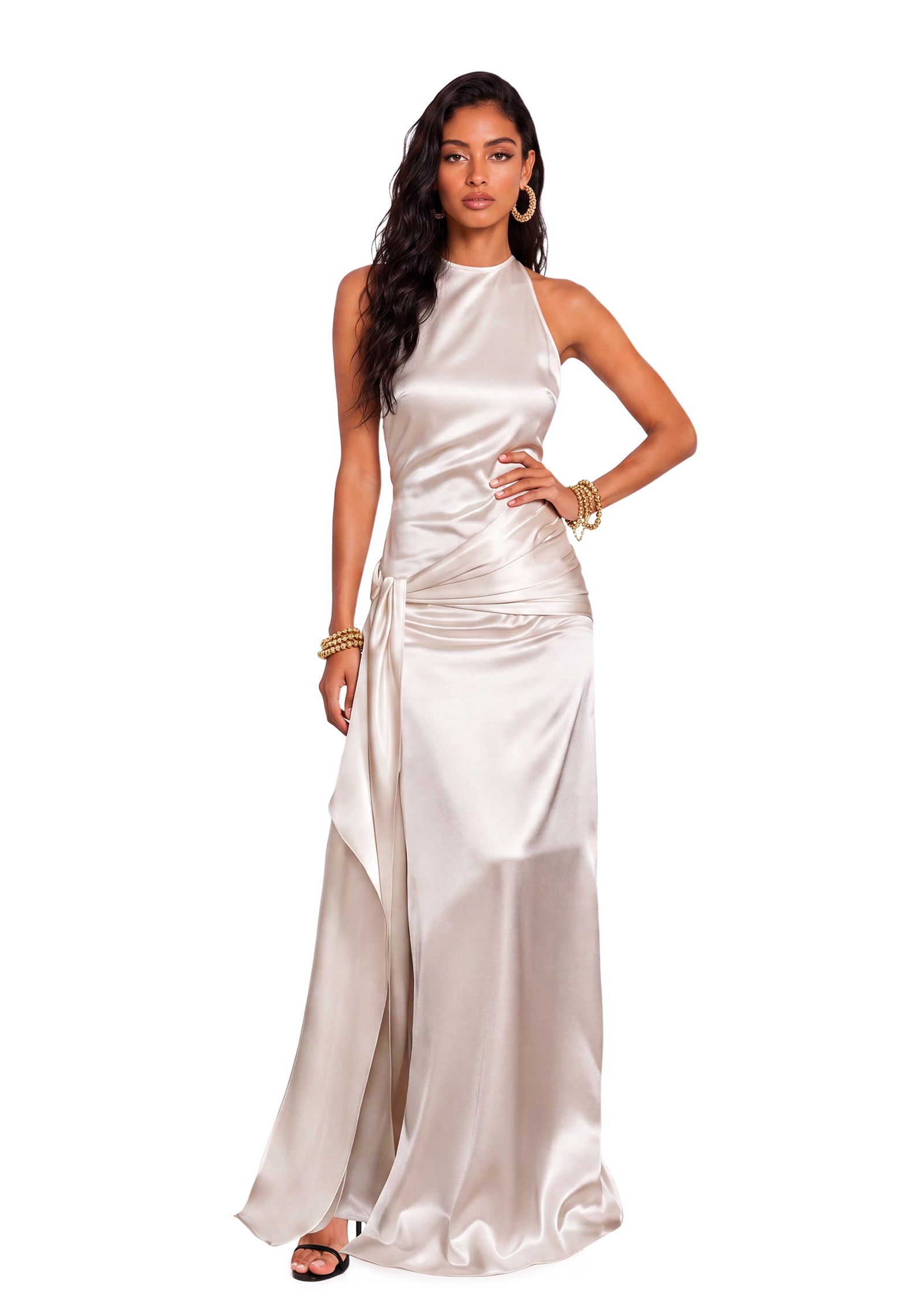 Walworth Satin Halter Neck Slit Maxi Dress