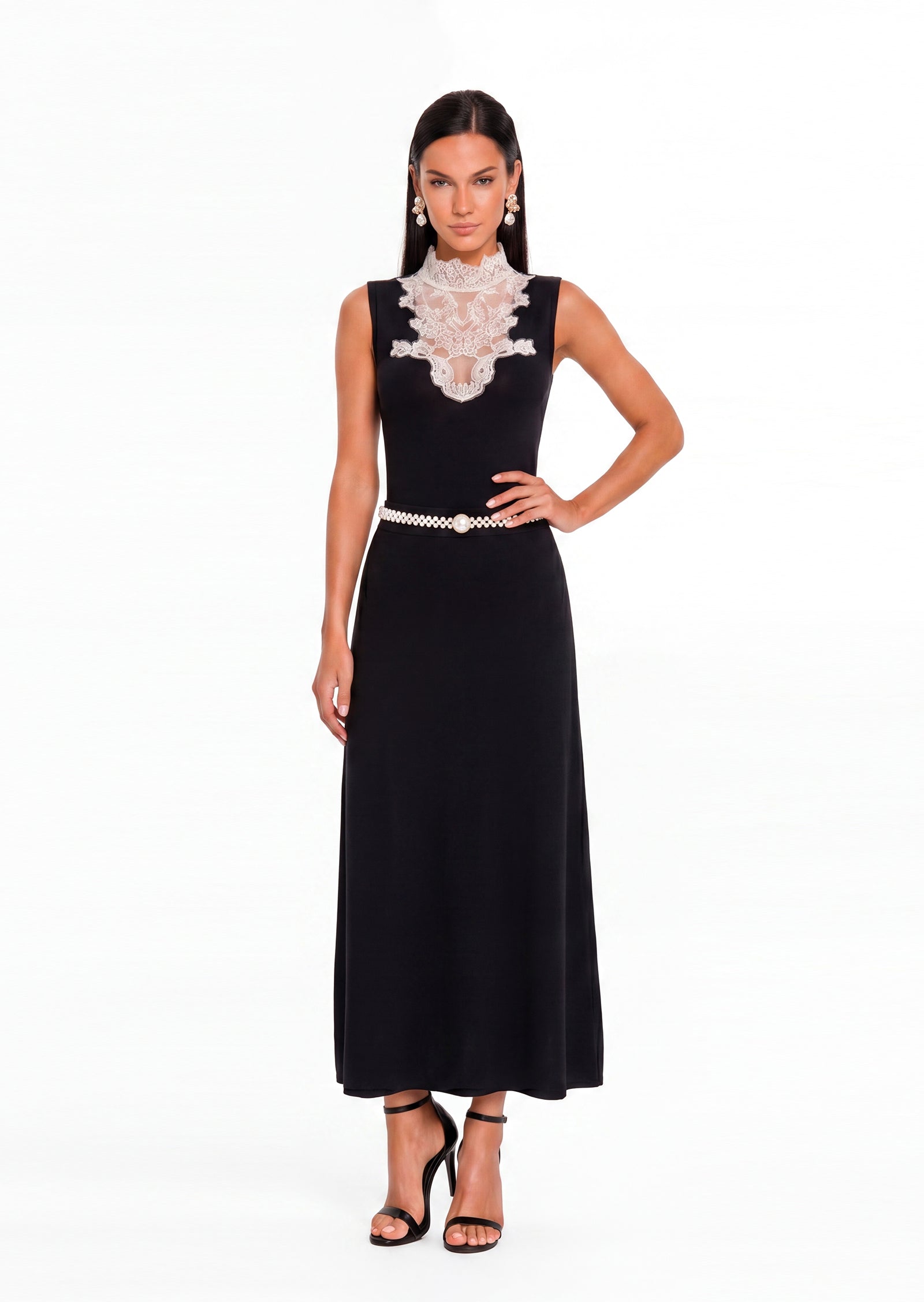 Midikleid in A-Linie mit Blumenmuster und Laternenärmeln