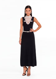 Macayle A Line Midi Dress In Black With Lace