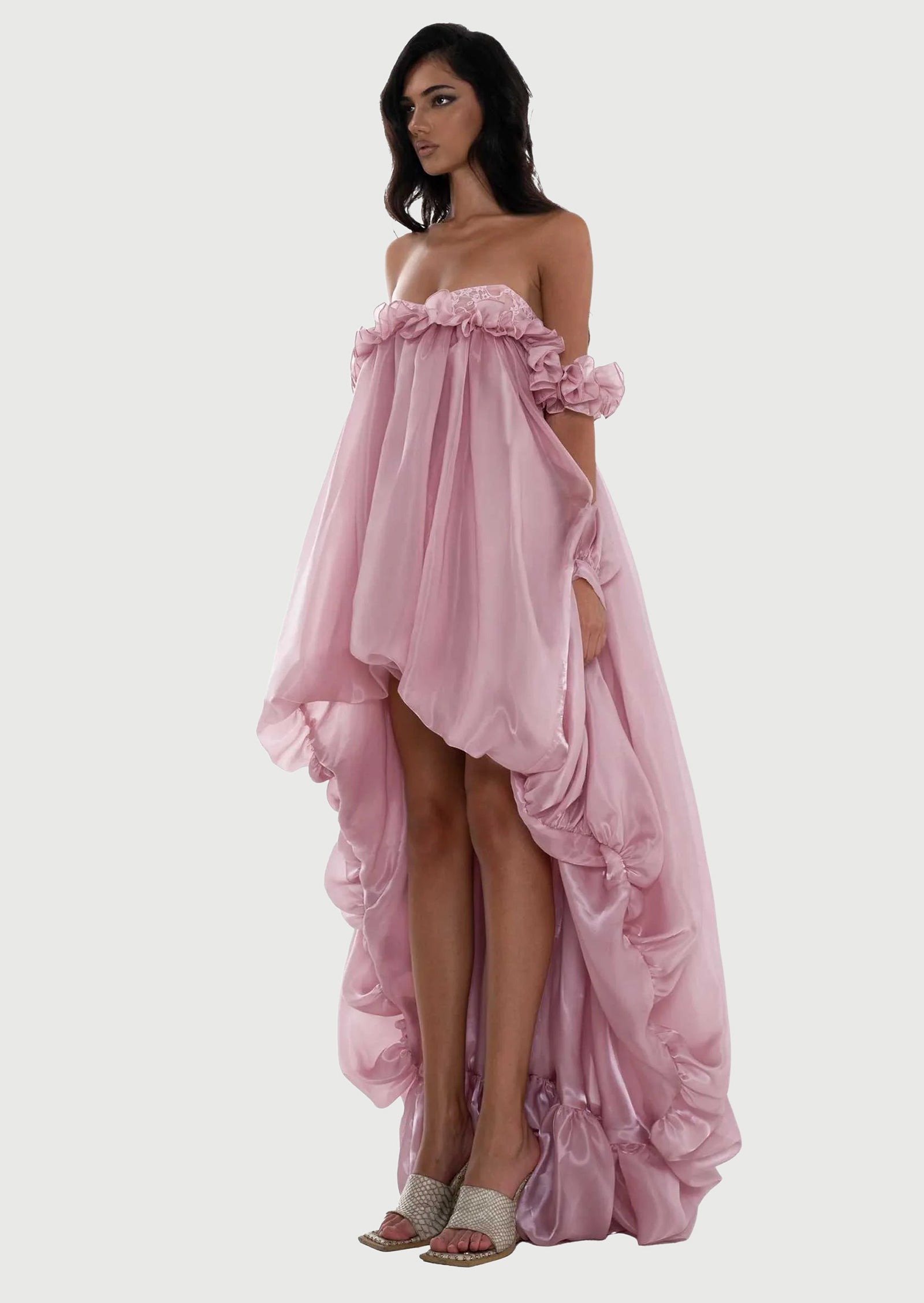 Midikleid in A-Linie mit Blumenmuster und Laternenärmeln