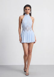 Nirva Sleeveless Sheer Mini Dress In Blue