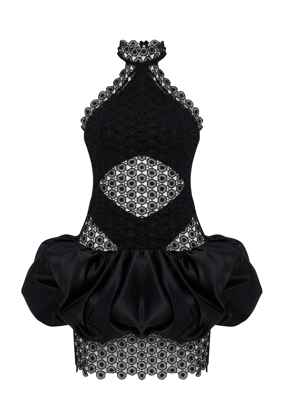 Fauve Lace Trimmed Satin Mini Dress In Black