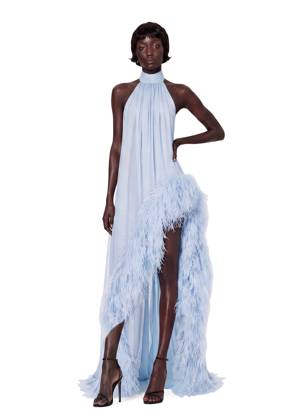 Leola Halter Neck Sleeveless Maxi Dress In Blue