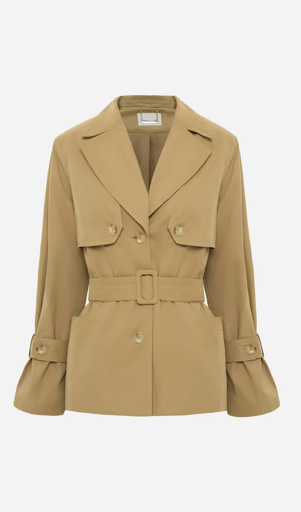 Short Trench Coat With Wide Belt