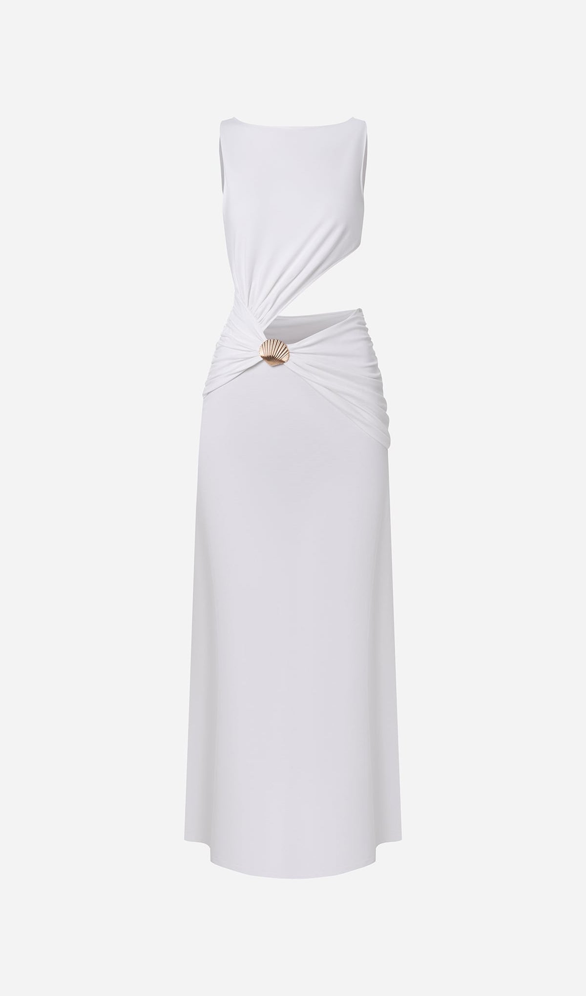 Shell Designvdress Draping And Shell Decorations Maxi Dress White – Queena Wish