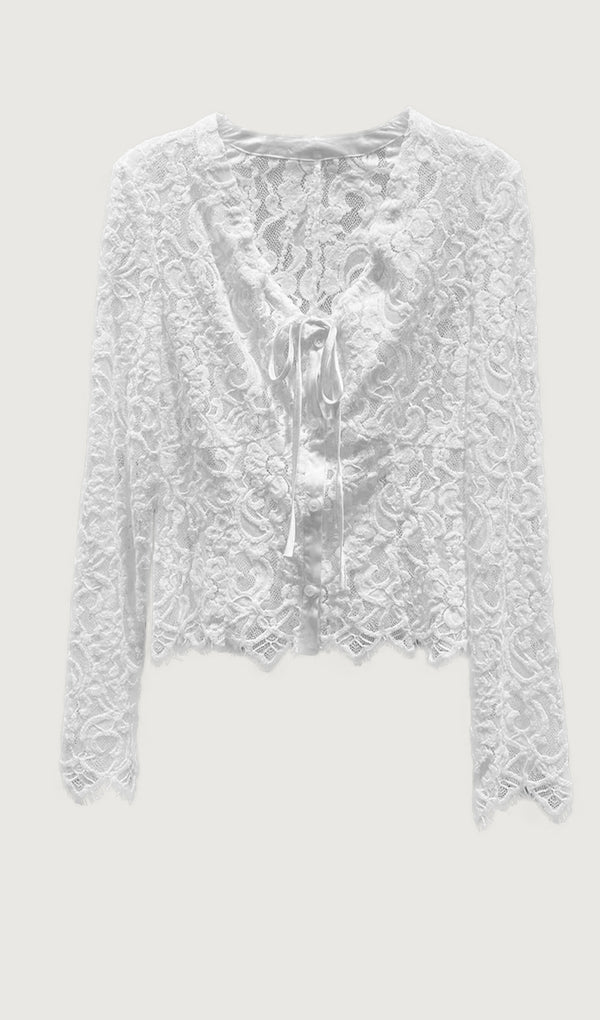 Hollow Out Lace Top White