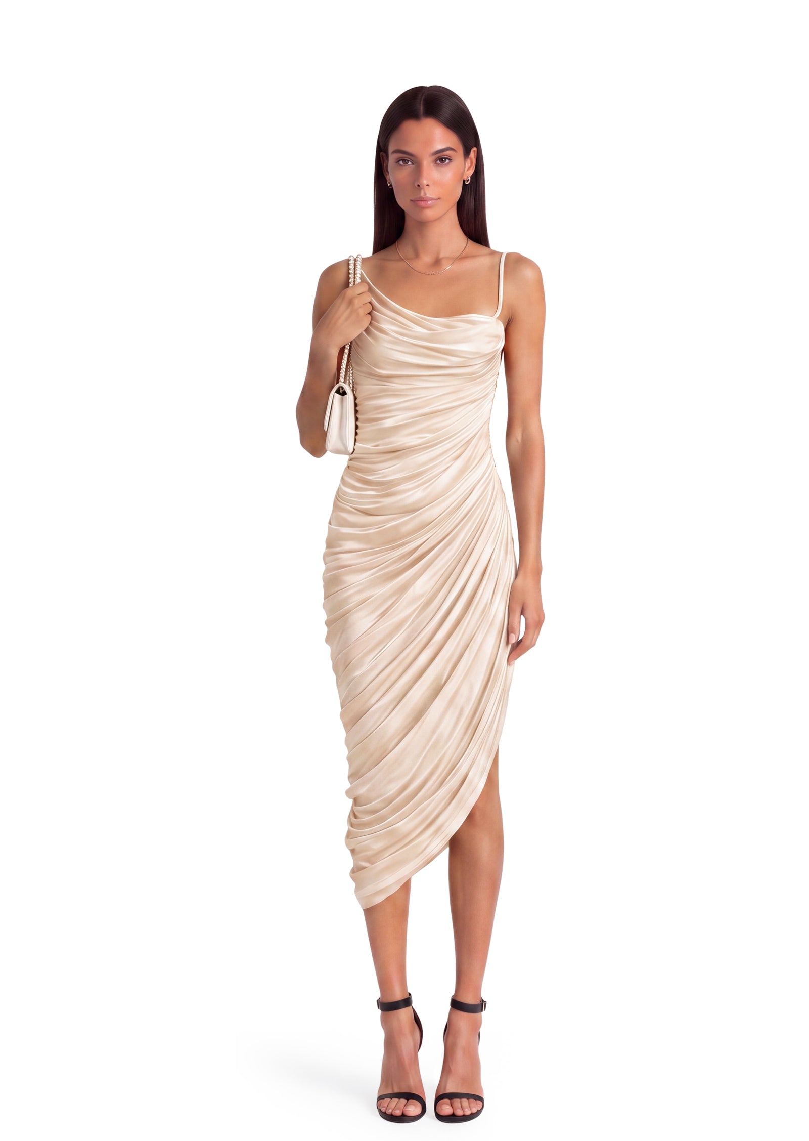 Mahin One Shoulder Pleated Midi Dress