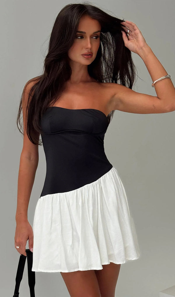 Amandla Strapless Mini Dress Black / White