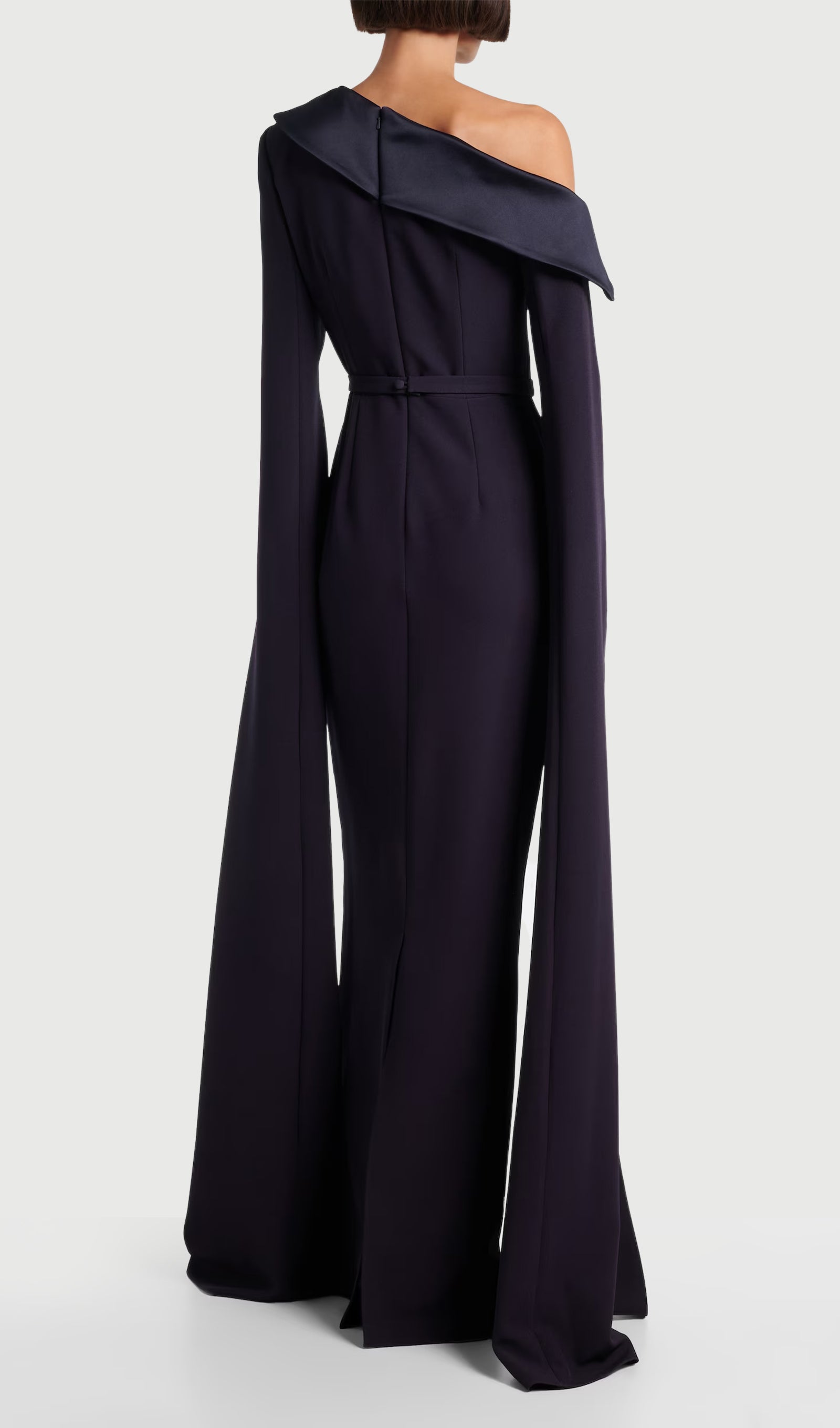 One Shoulder Caped Crepe Gown