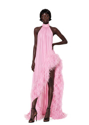 Leola Halter Neck Sleeveless Maxi Dress In Pink