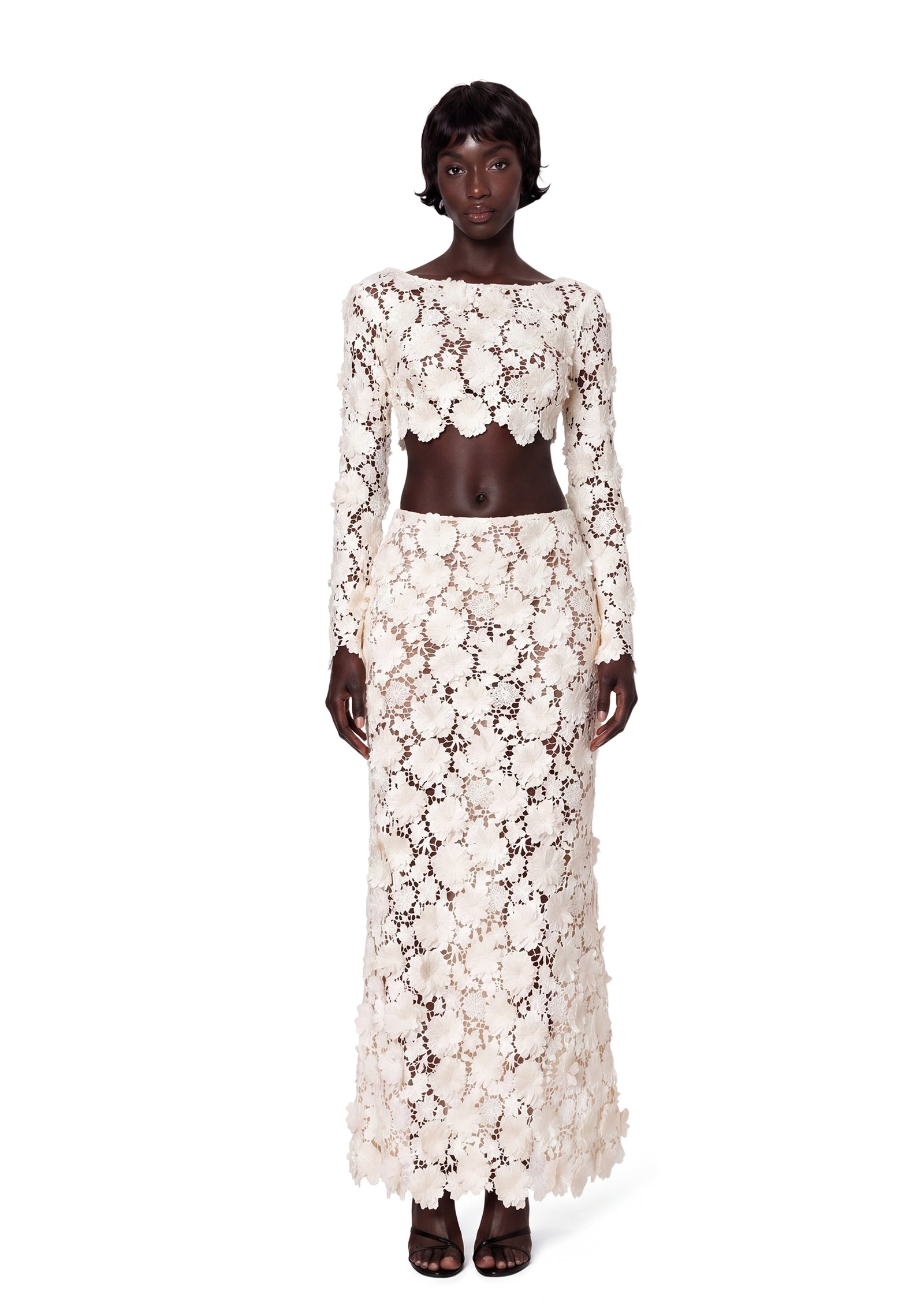 Midikleid in A-Linie mit Blumenmuster und Laternenärmeln