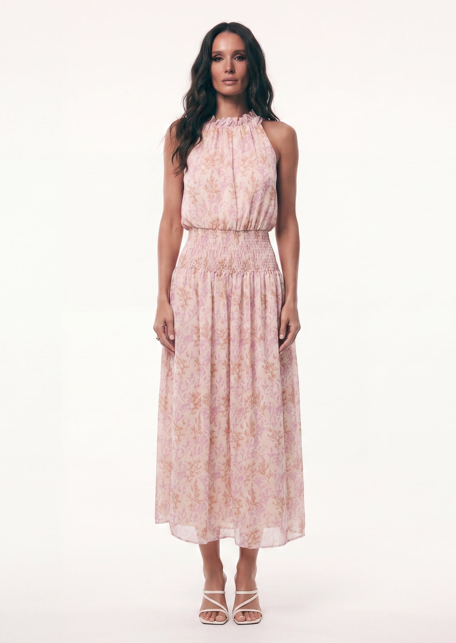 Midikleid in A-Linie mit Blumenmuster und Laternenärmeln