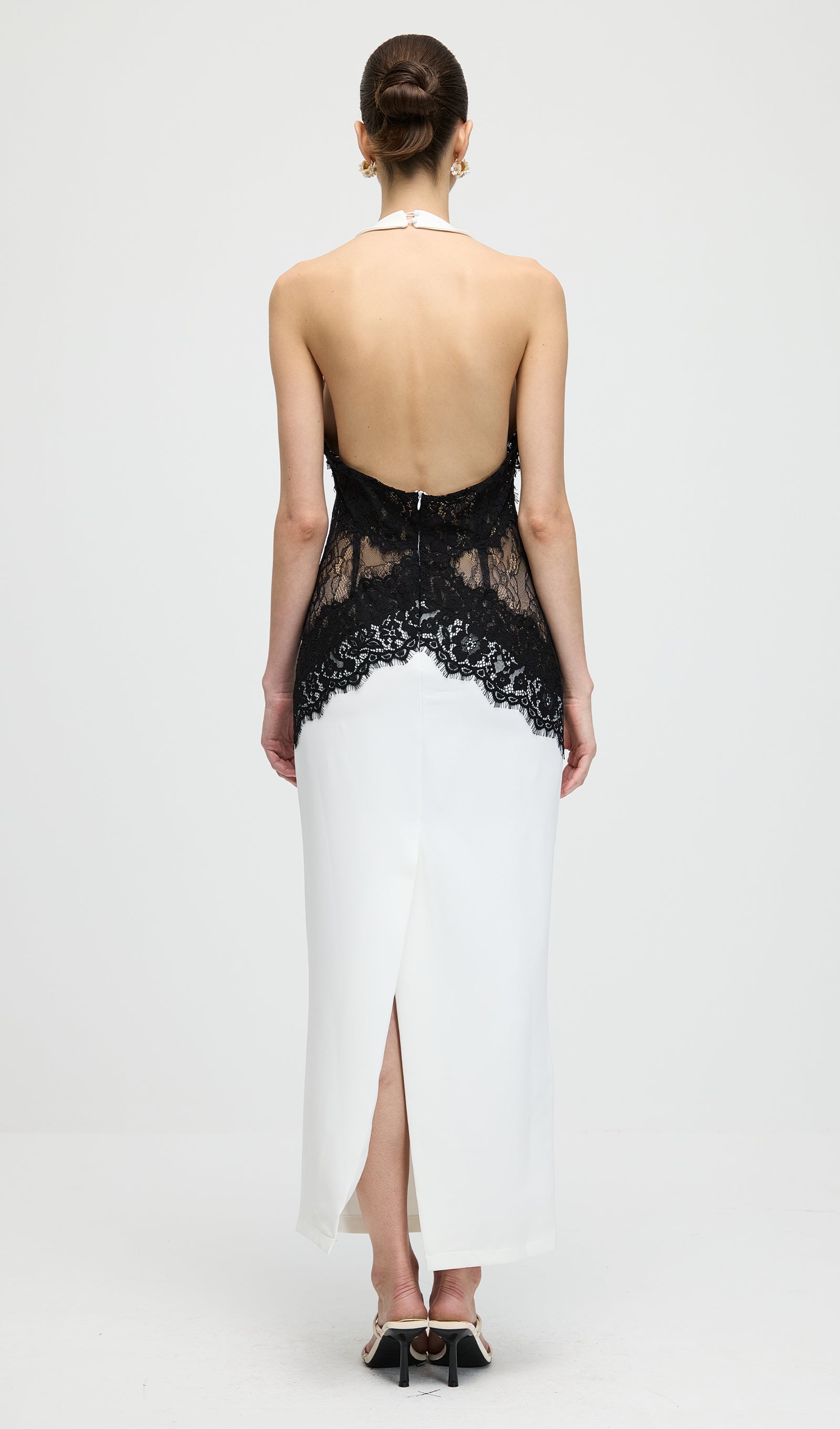 Solid Open Back Maxi Dress In Crepe & Lace