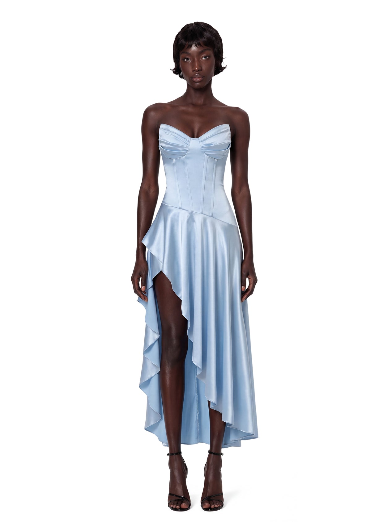 Zhenya Satin Slit Midi Dress