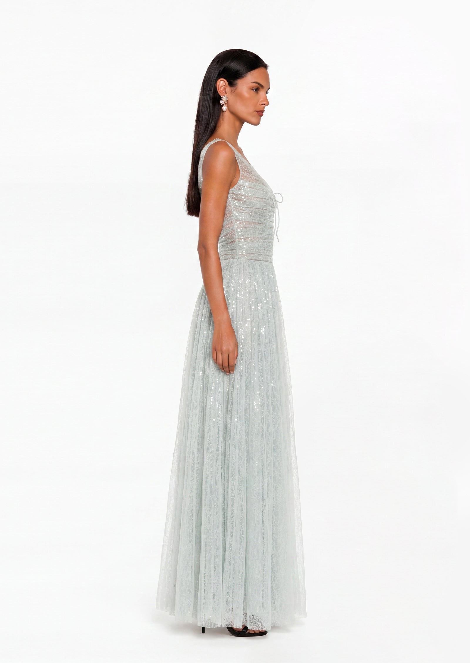 Bailey Sequin Tulle Maxi Dress With Lace