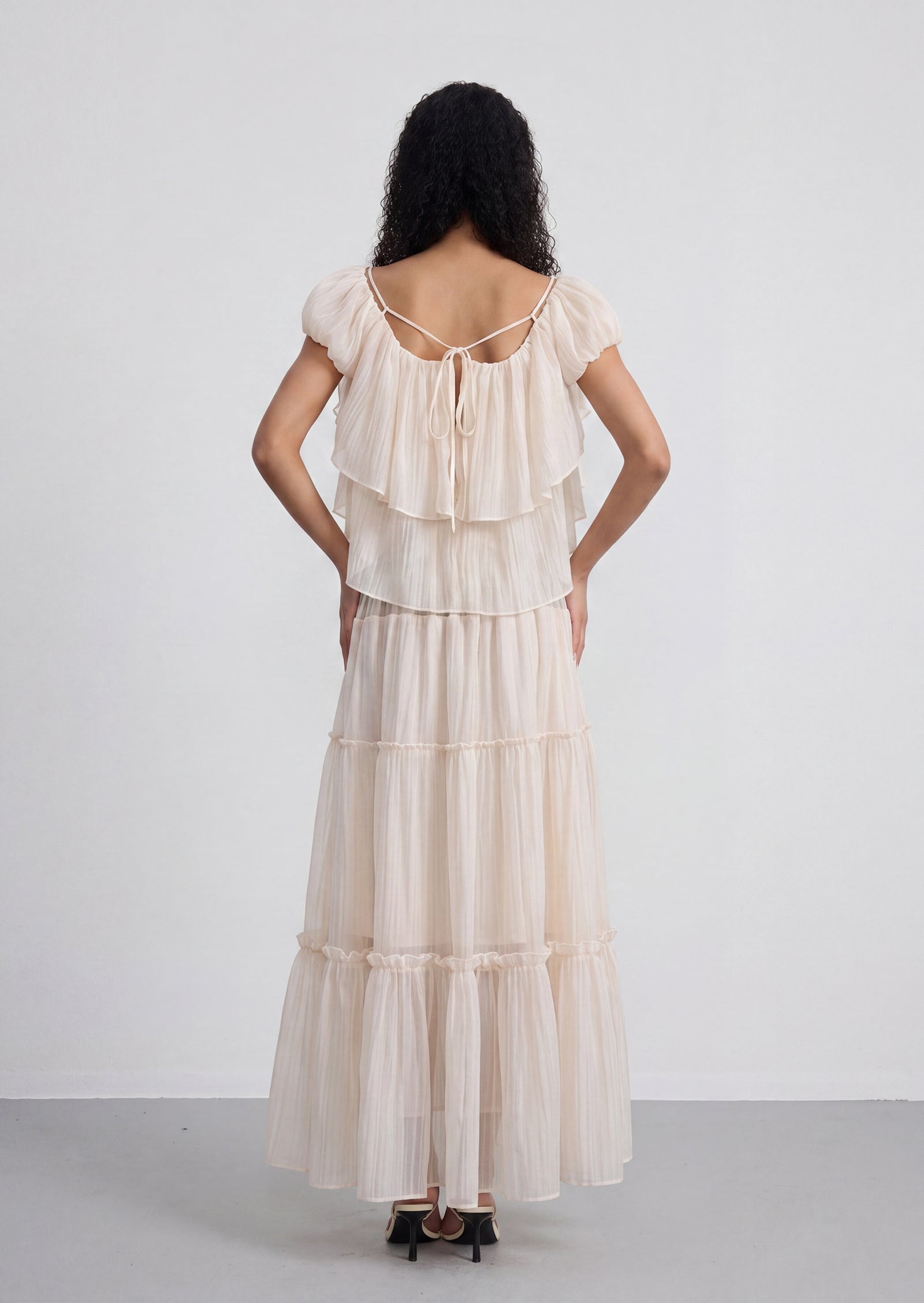 Midikleid in A-Linie mit Blumenmuster und Laternenärmeln