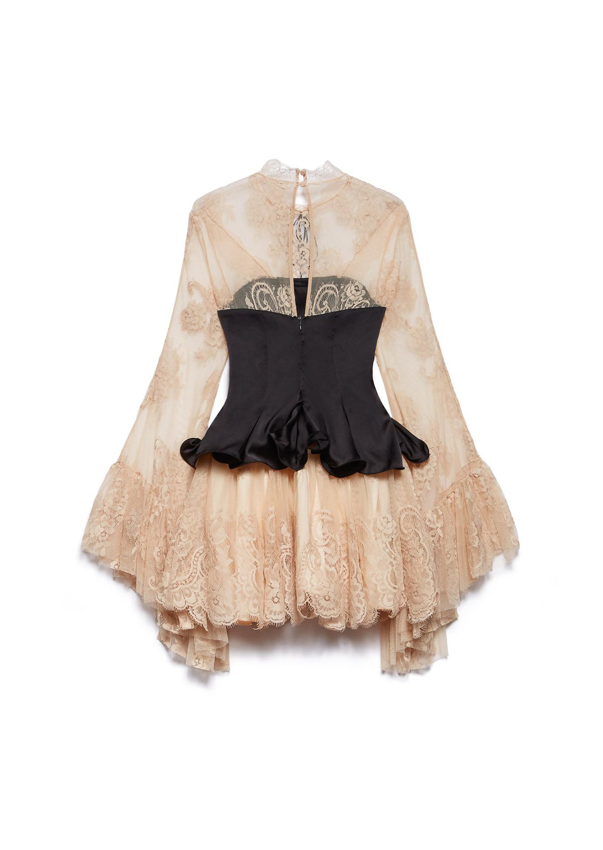 Raam Lace Satin Bell Sleeve Mini Dress
