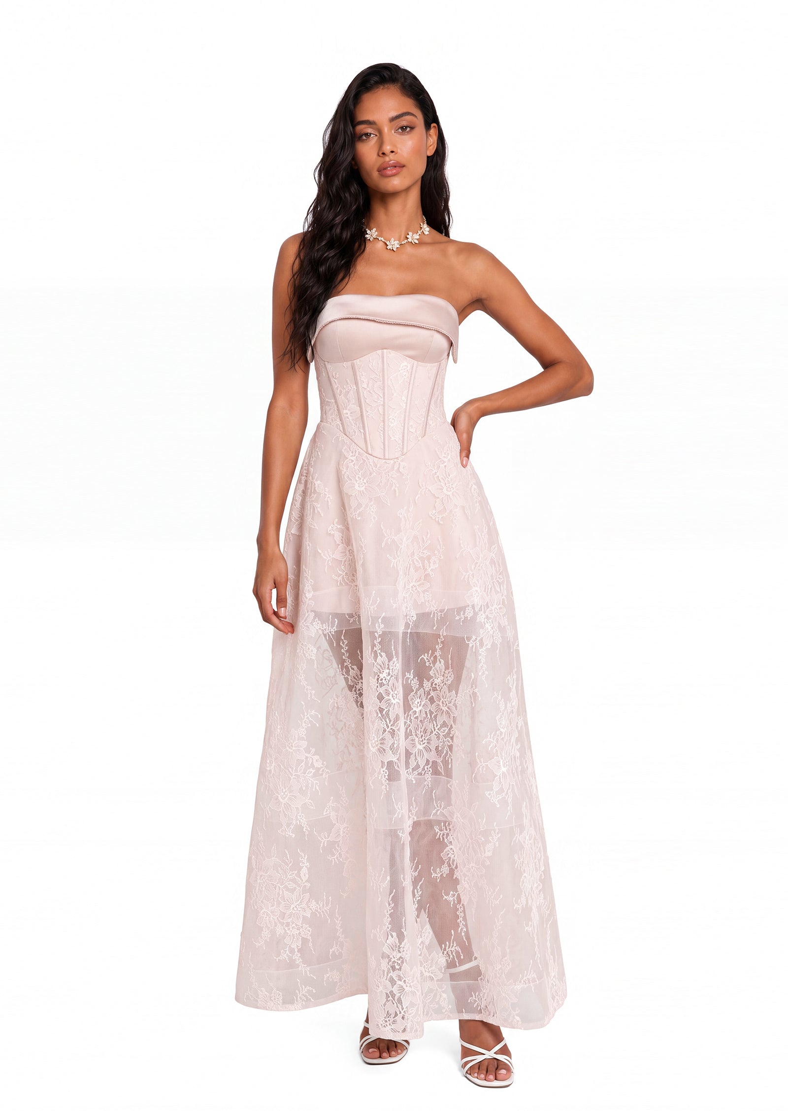 Xhosa V Neck Lace Midi Dress In White