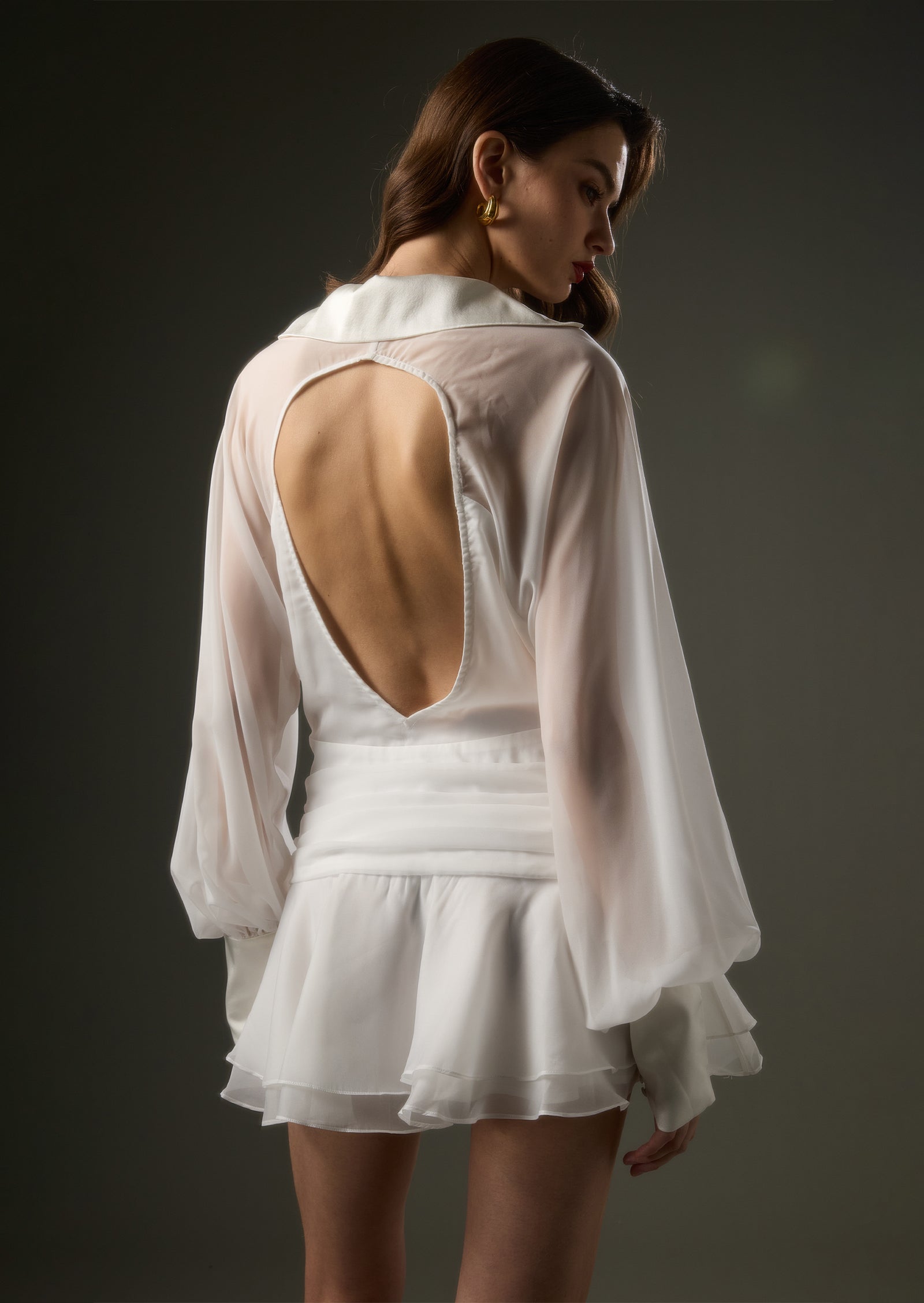Solid Lantern Sleeve Mini Dress In White (Final Sale-US Only)