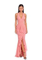 Valko Mesh Halter Neck Maxi Dress In Pink