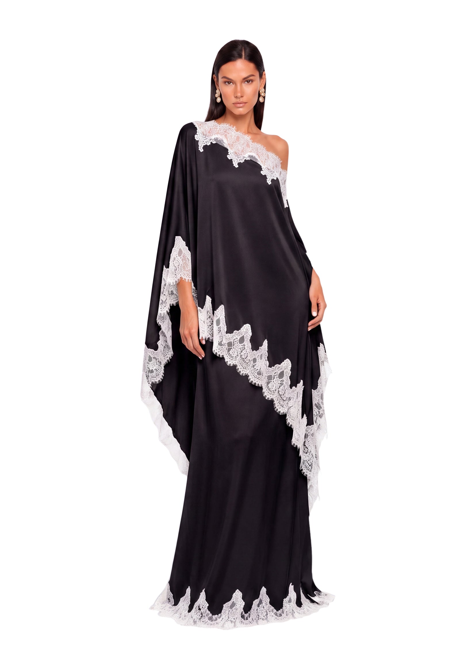 Cadfan Satin Lace Trim Skirt Set In Black