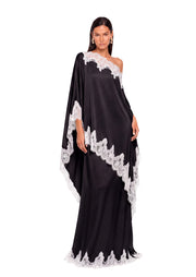 Cadfan Satin Lace Trim Skirt Set In Black