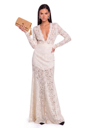 Yael Lace Deep V Fishtail Skirt Set In White