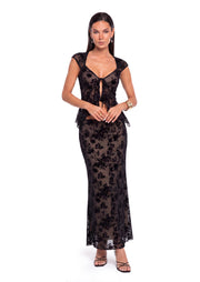 Bacca Lace Top And Midi Skirt Set In Black