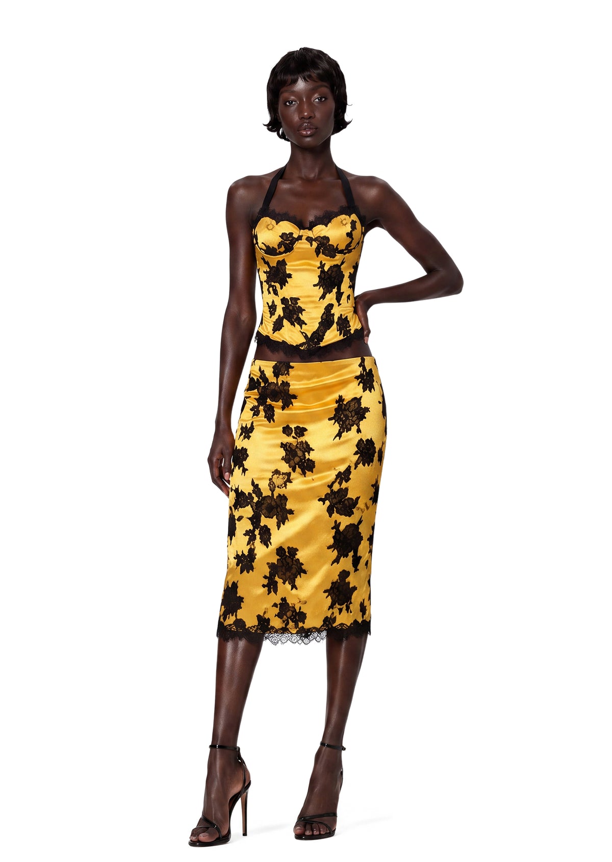Midikleid in A-Linie mit Blumenmuster und Laternenärmeln