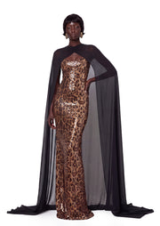 Mayu Sleeveless Sequined Cape Two Piece Dress